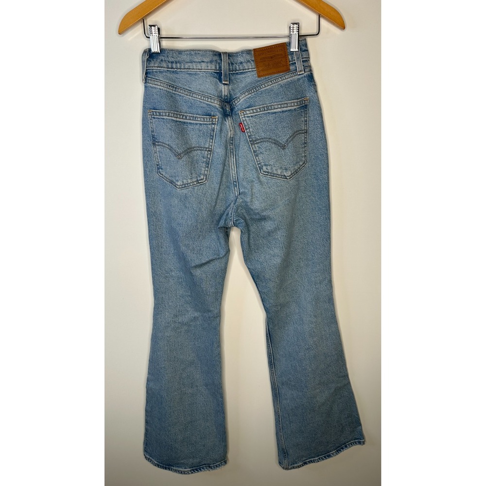 Levi's Premium 70's High Rise Flare Women's Jeans Blue Denim Distressed Size 26 - Picture 10 of 14